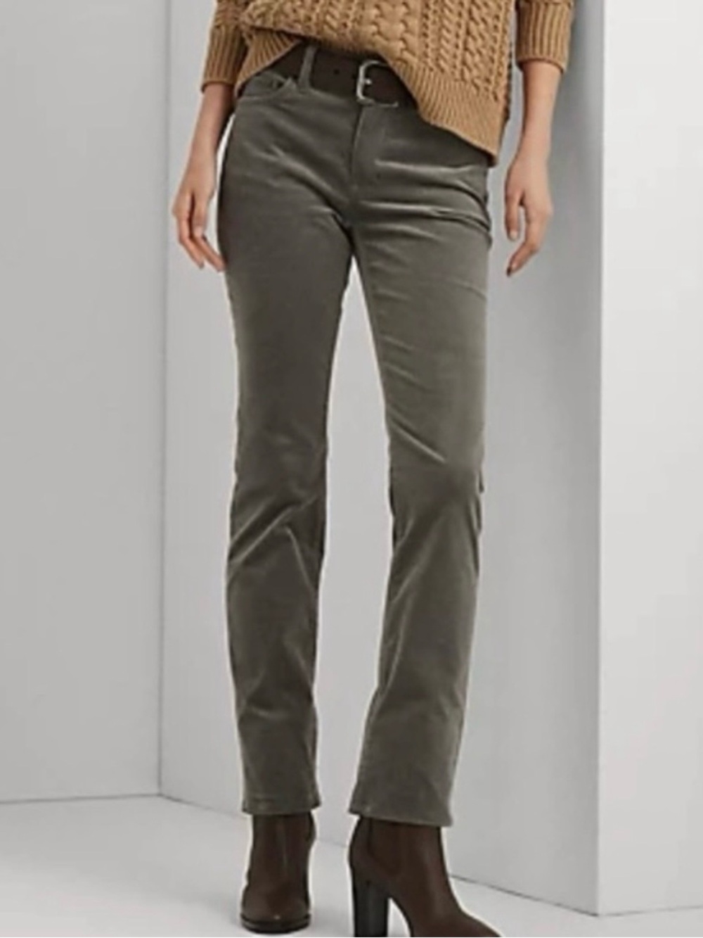 Lauren Ralph Lauren Grey Corduroy Mid Rise Straight Leg Pants | 31” inseam